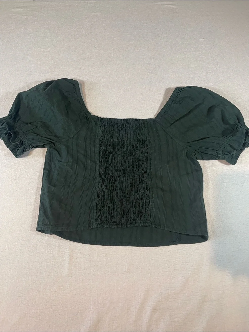 Madewell Dark Green Square Neck Puff Sleeve Crop Blouse